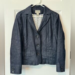 L.L.Bean Denim Blazer Jacket Petite 16 Structured Cotton
